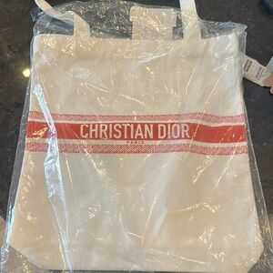 Christian Dior White and Red Tote Bag